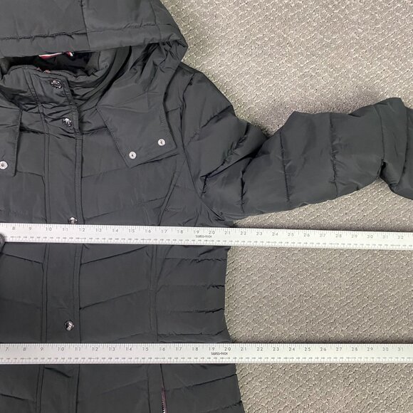 Tommy Hilfiger Hooded Long Puffer Coat Jacket Parka Women's Medium Black Quilted - Picture 9 of 15